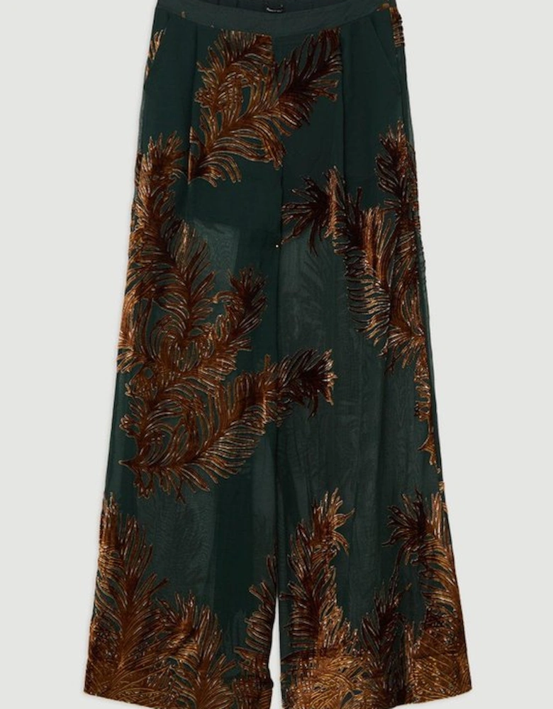 Feather Devore Woven Wide Leg Trousers