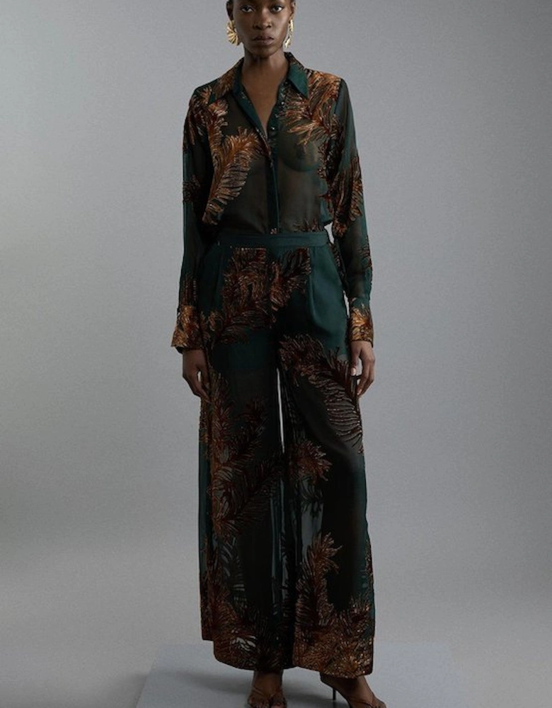 Feather Devore Woven Wide Leg Trousers