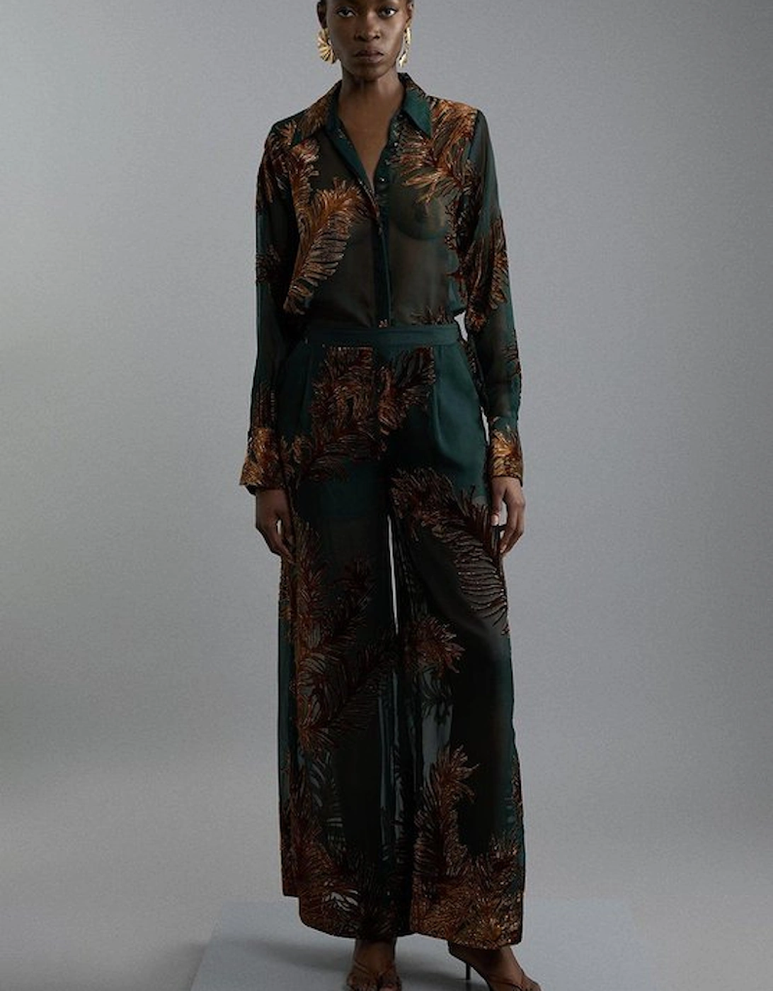 Feather Devore Woven Wide Leg Trousers, 5 of 4