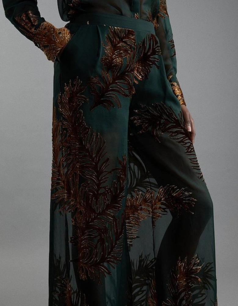 Feather Devore Woven Wide Leg Trousers