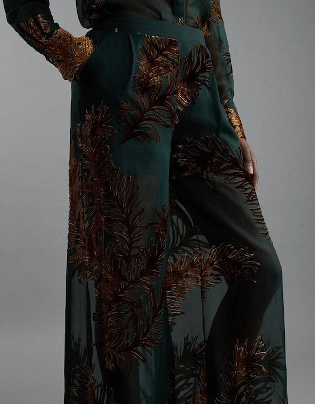 Feather Devore Woven Wide Leg Trousers