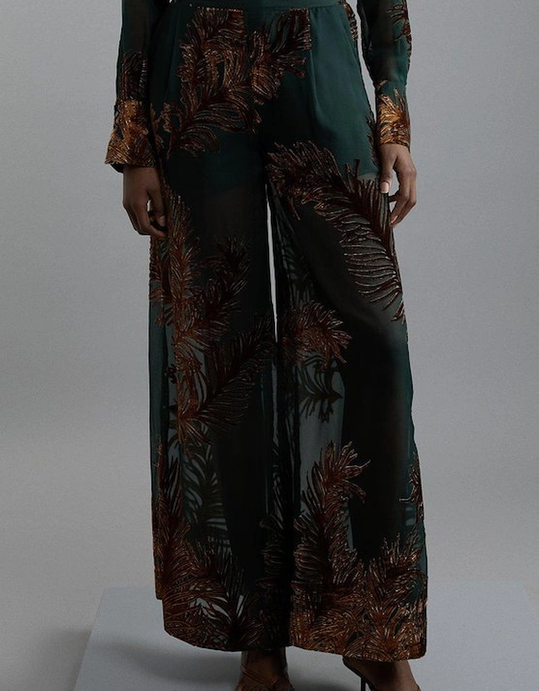 Feather Devore Woven Wide Leg Trousers