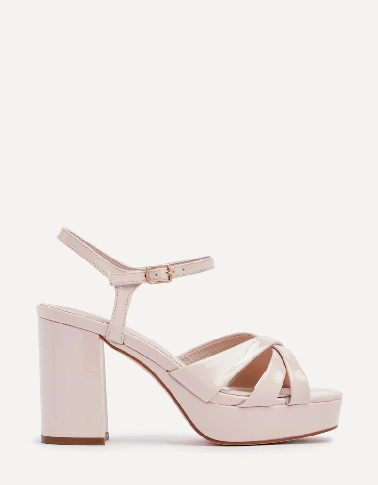 Keliah Nude Faux Patent Crossover Platform Heels