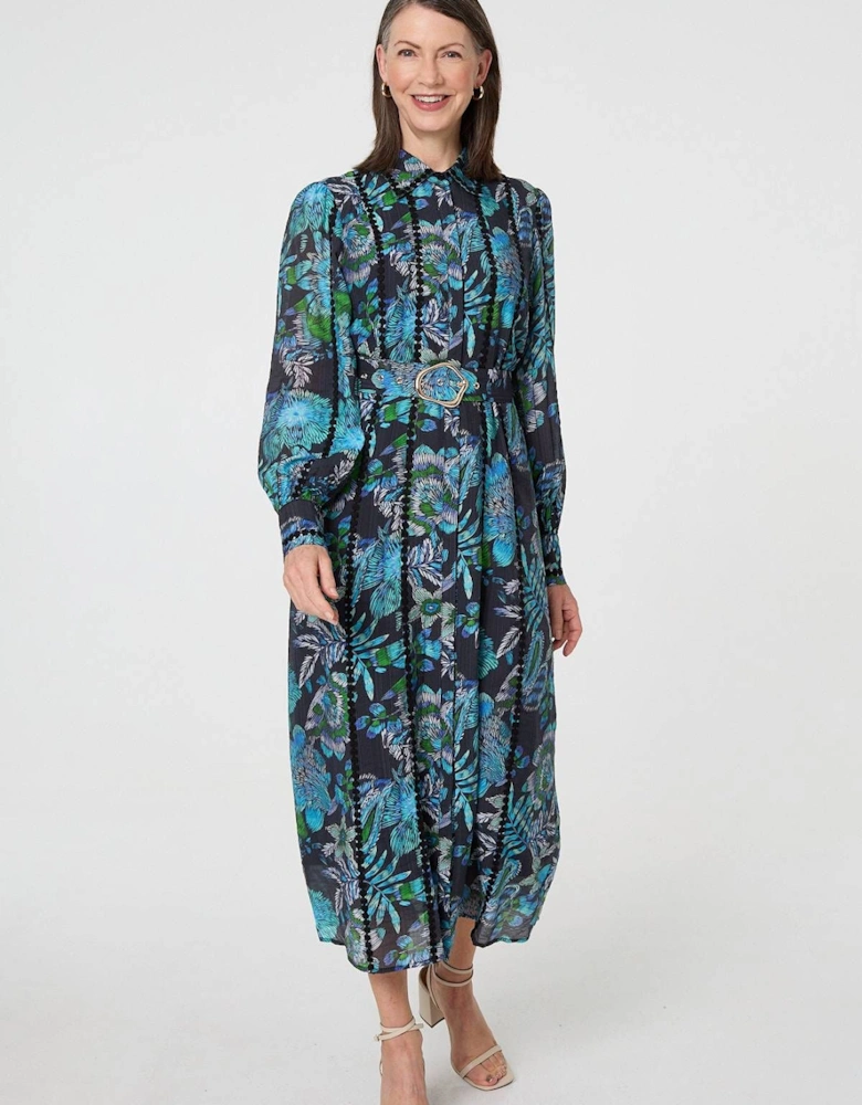 Printed Embellished Belted Maxi Dress