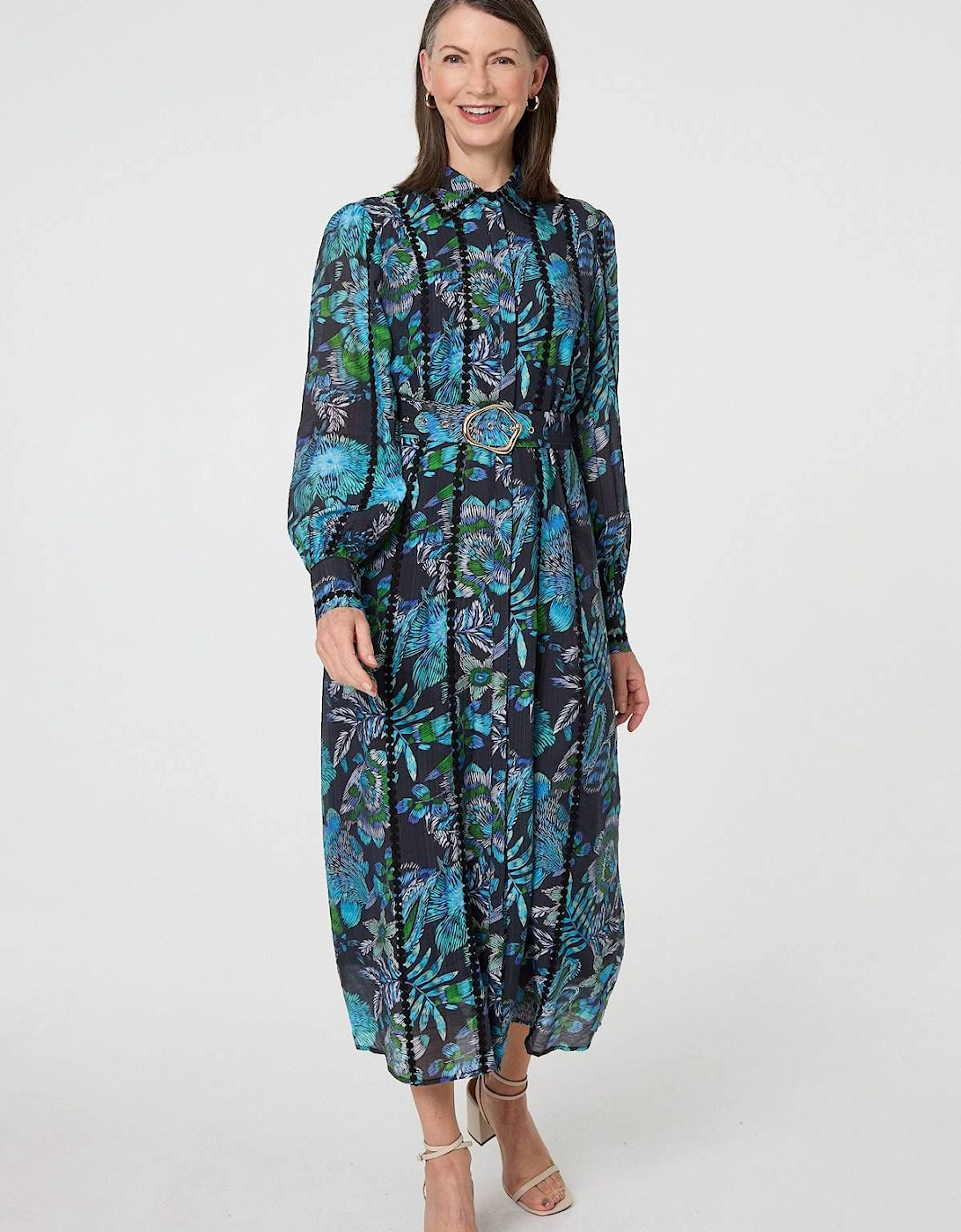 Printed Embellished Belted Maxi Dress, 2 of 1