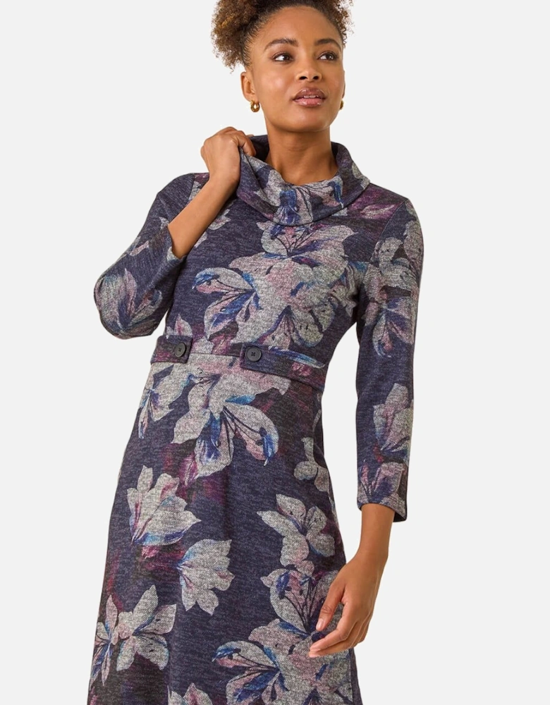 Floral Cowl Neck Tab Dress