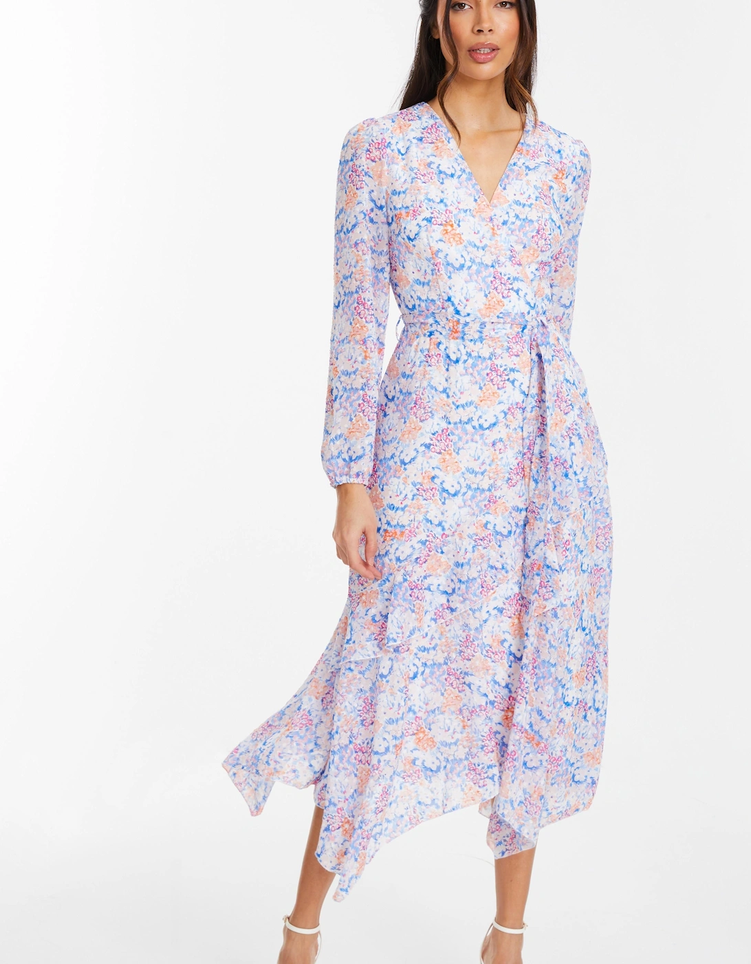 Multi Ditsy Print Chiffon Wrap Midi Dress, 2 of 1