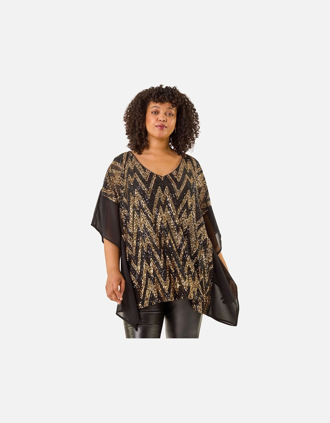 Curve Zig Zag Sequin Overlay Top, 2 of 1