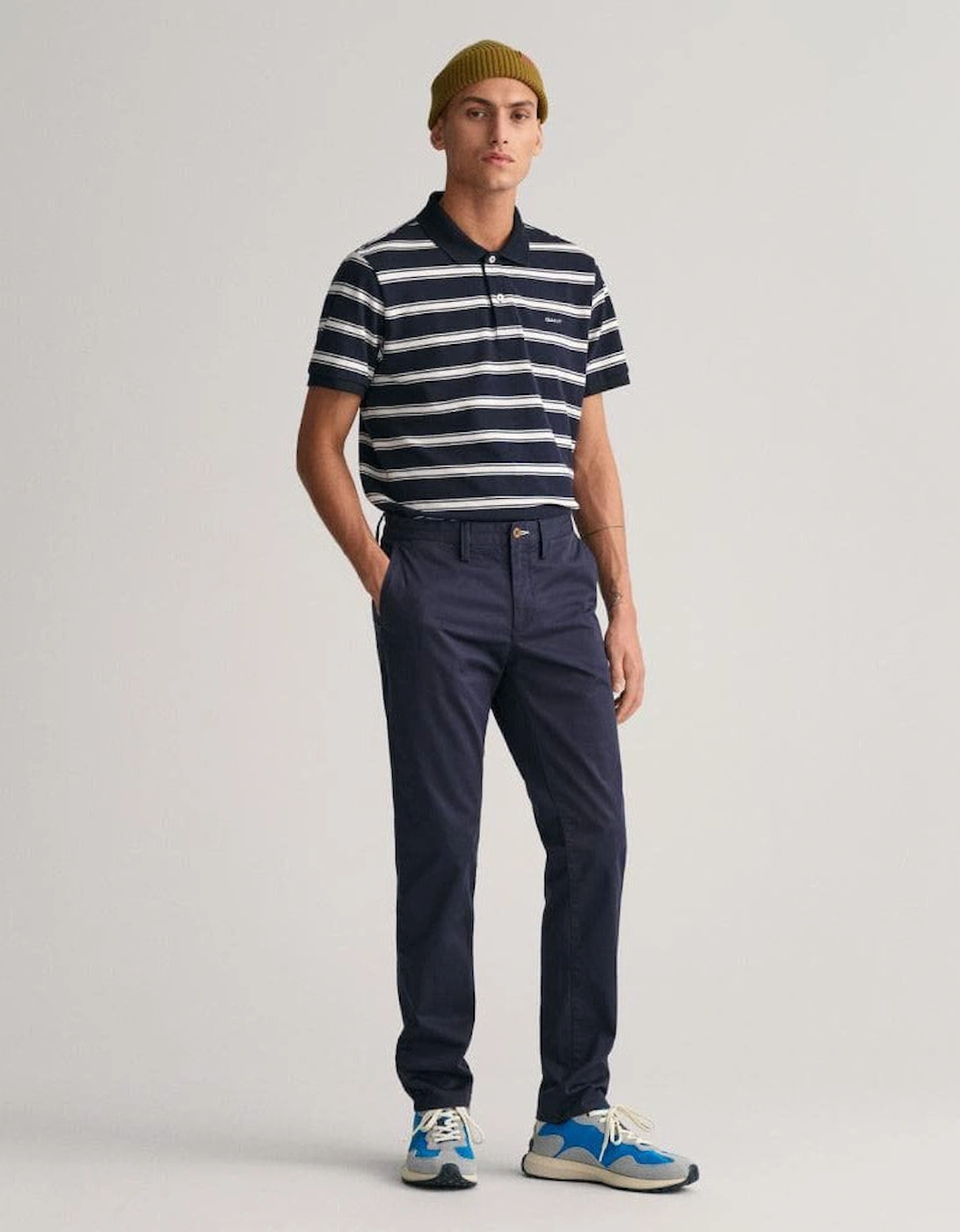 Mens Slim Fit Twill Chinos - 410 Marine