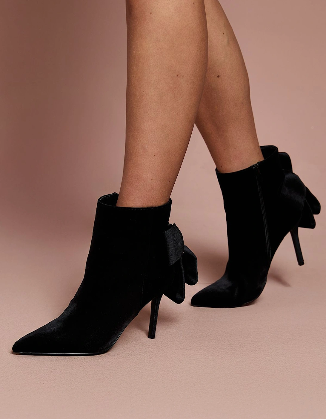 Camilla Velvet Bow Back Stiletto High Heeled Ankle Boots, 2 of 1