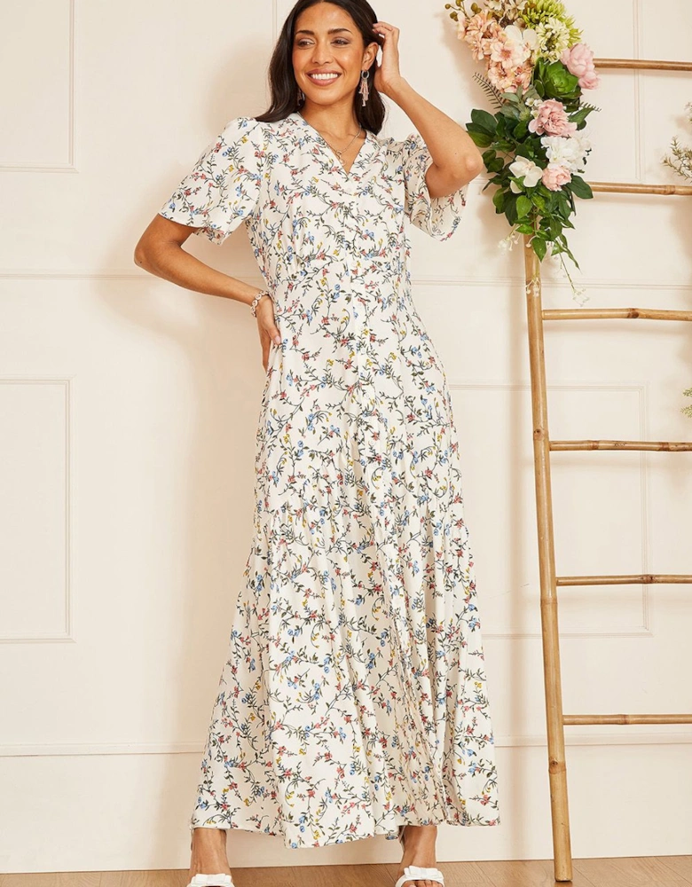 White Botanical Floral Button through Maxi Dress