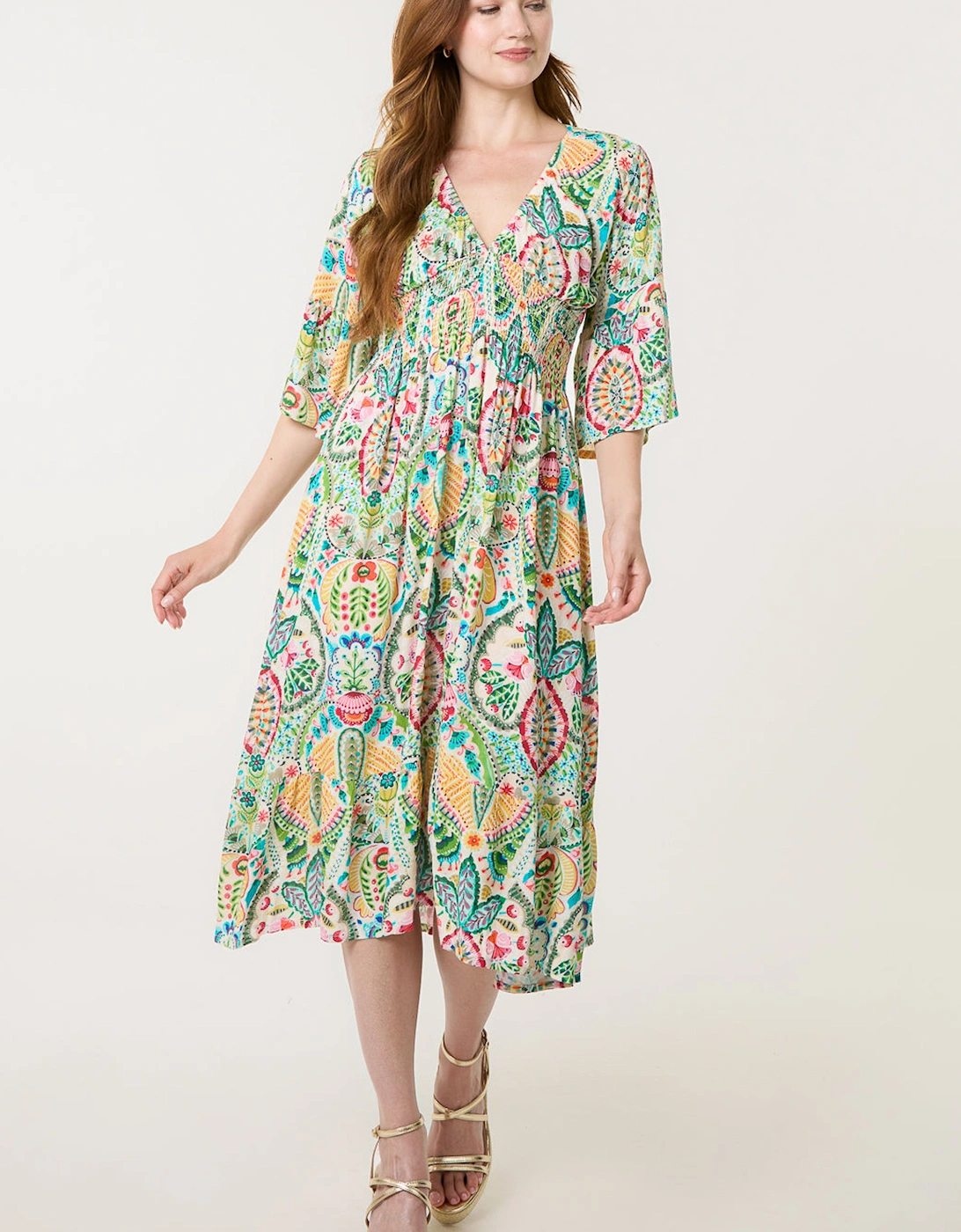 Multi V Neck Paisley Print Midi Dress, 2 of 1