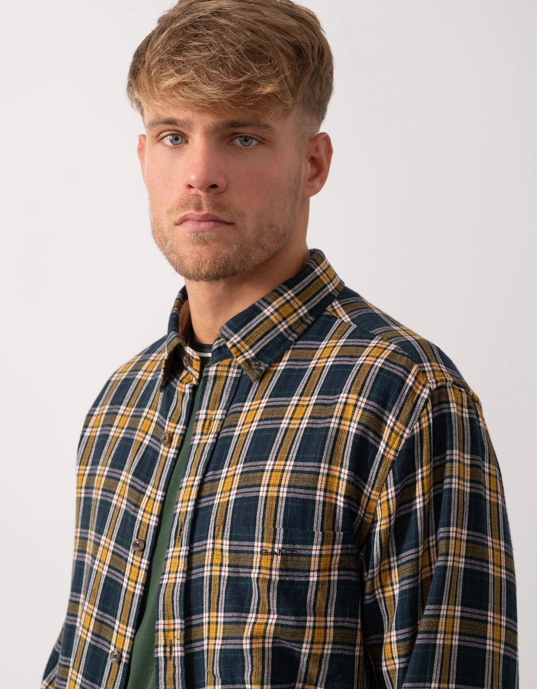 Mens Long Sleeve Windblown Flannel Small Check Shirt - 433 Evening Blue