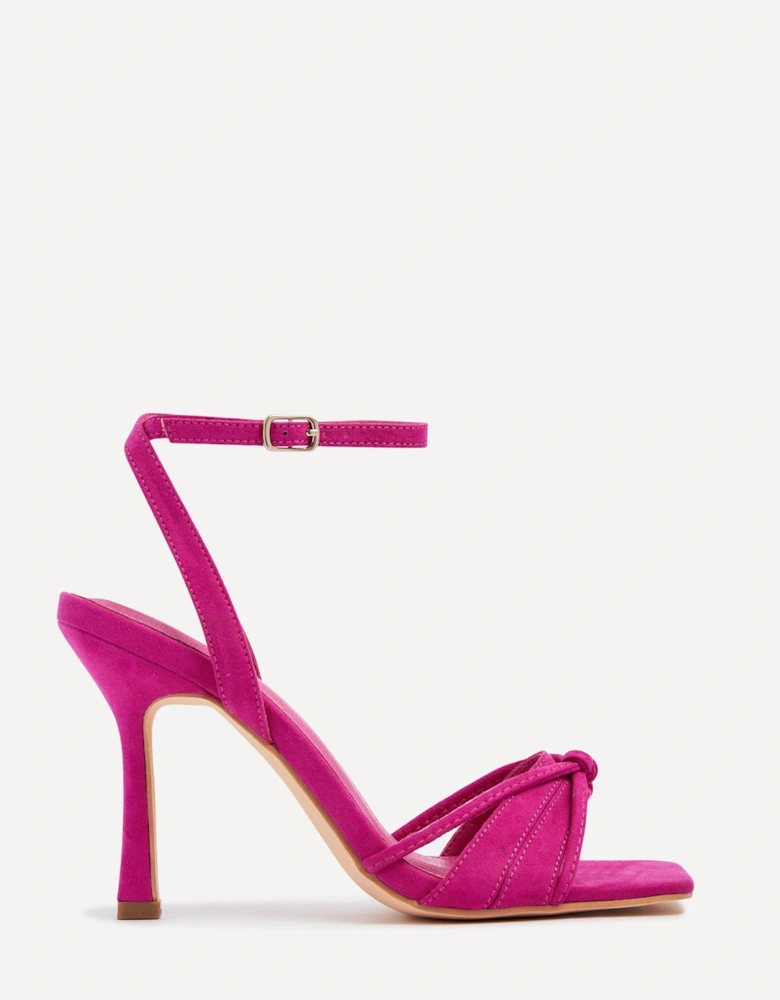 Nola Fuchsia Faux Suede Square Toe Heeled Sandal