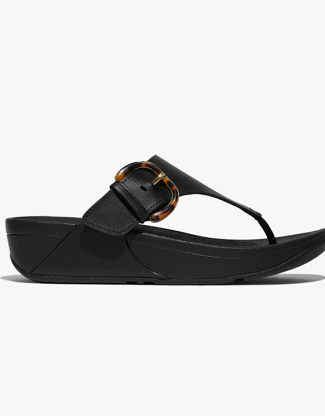 LULU RESIN-BUCKLE Womens Toe Post Sandals All Black, 6 of 5