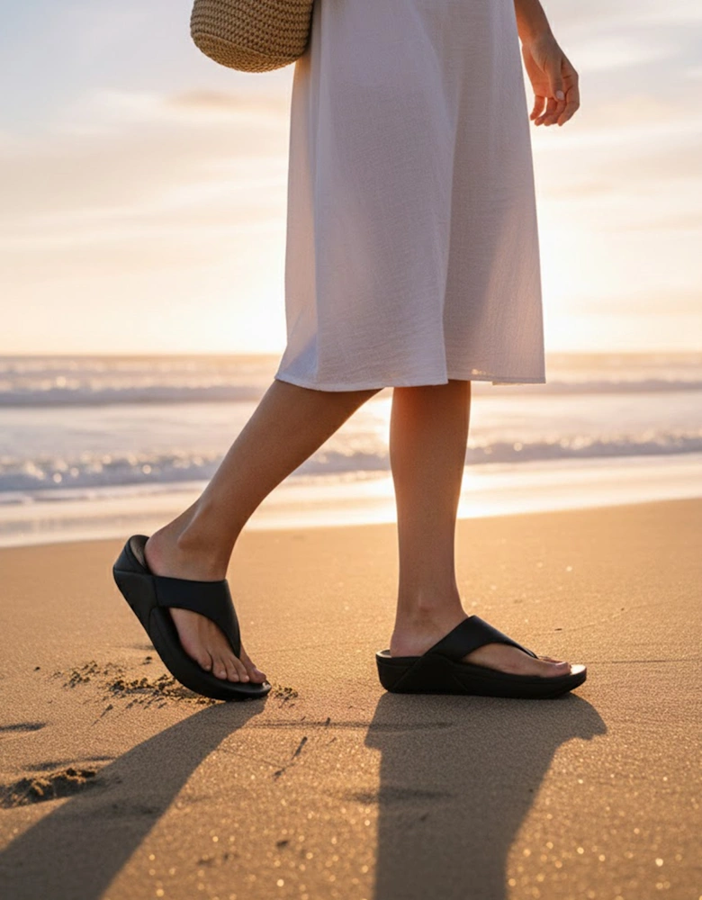 LULU Womens Leather Toe Post Sandals Black