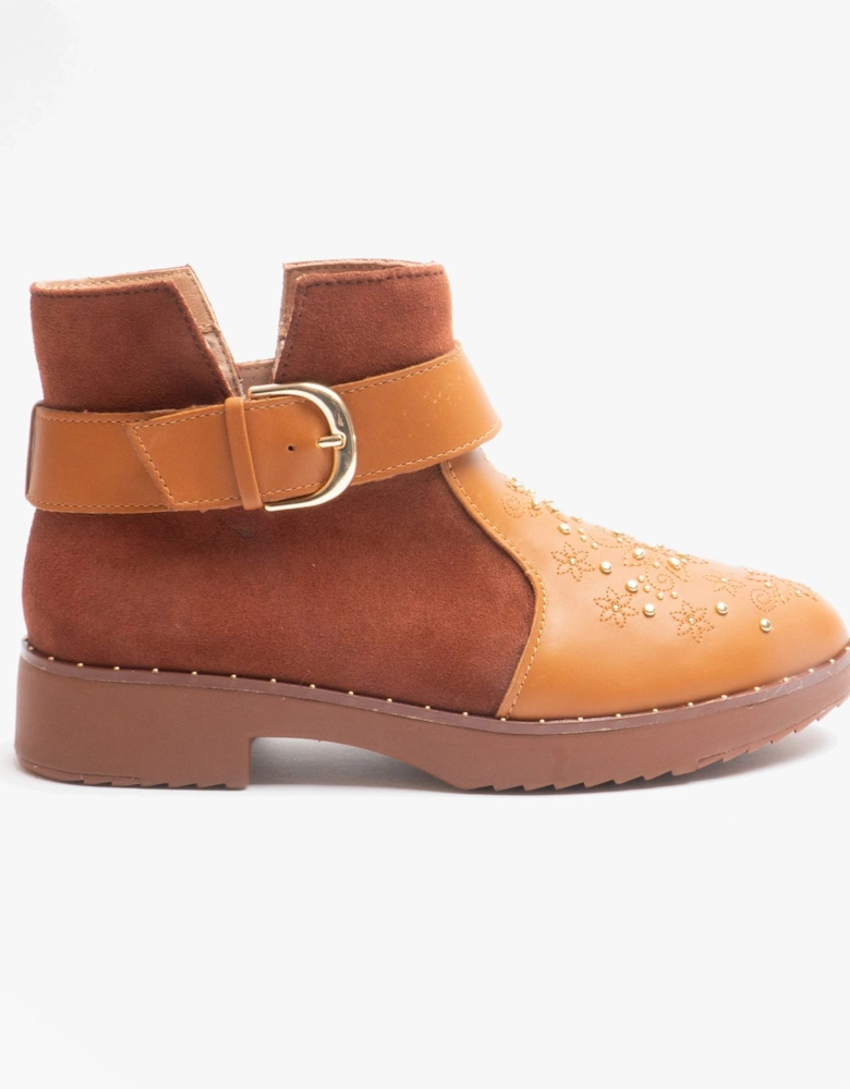 ATHENA FLOWER STUD Womens Leather Ankle Boots Light Tan