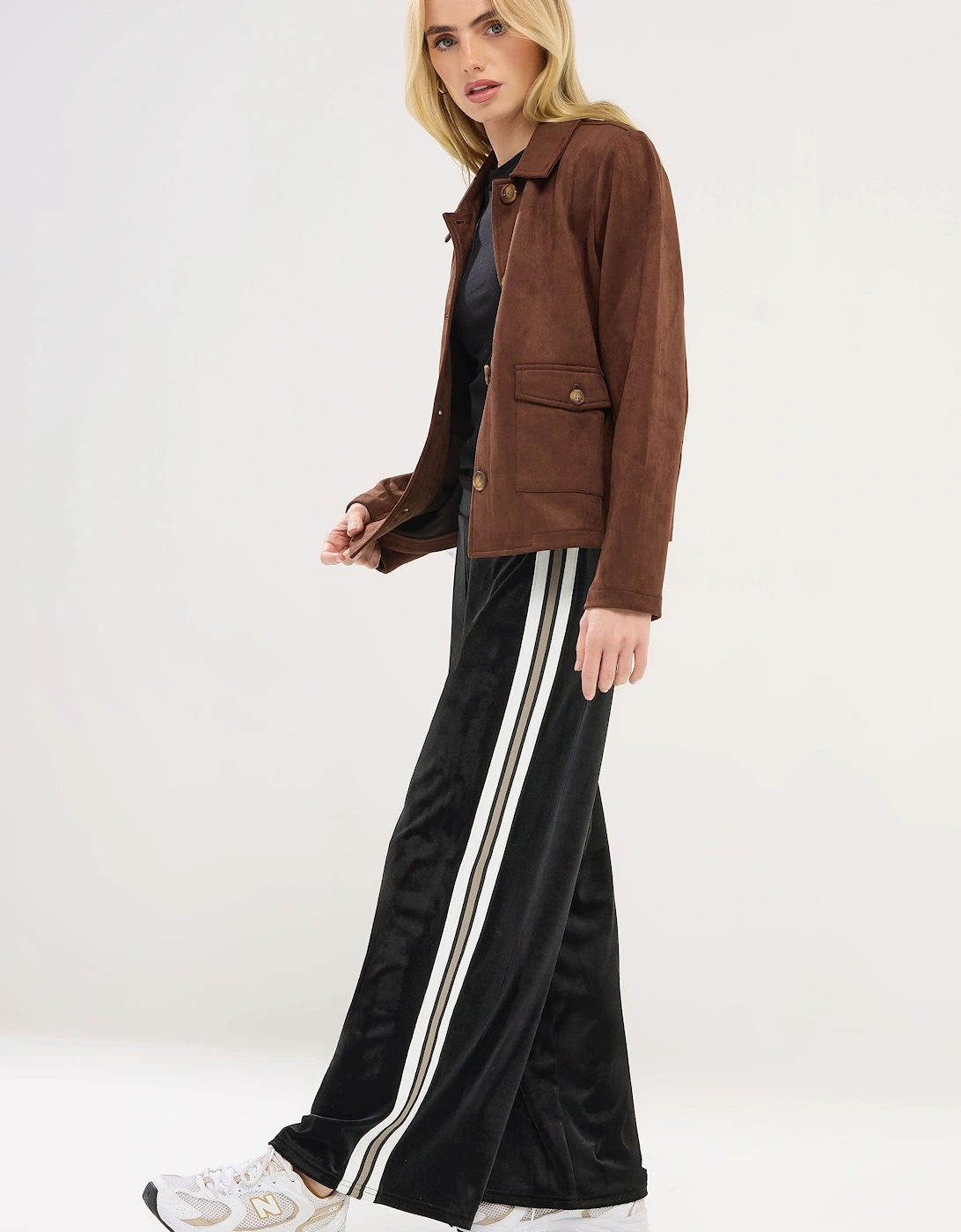 Petite Velour Side Stripe Trousers, 2 of 1