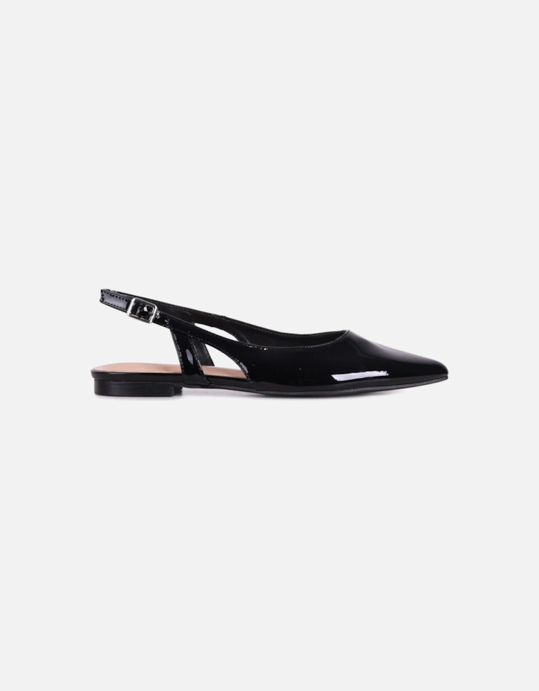 Evelyn Black Faux Patent Pointed Toe Flat Shoe