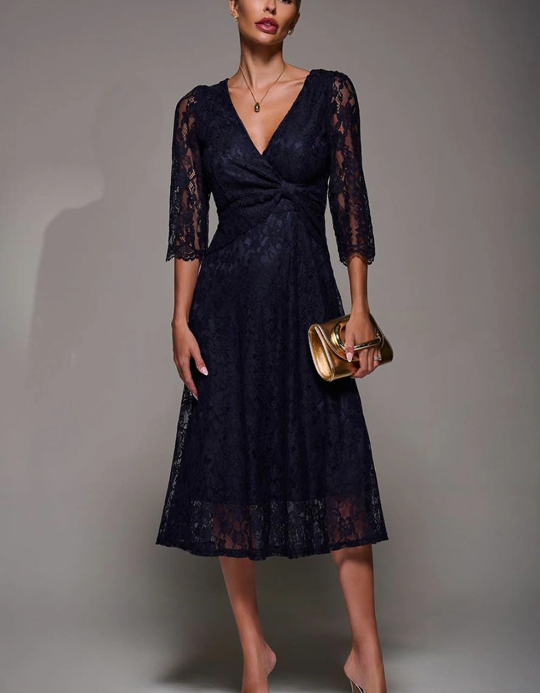Lace Detail Long Sleeve Midi Dress, 2 of 1