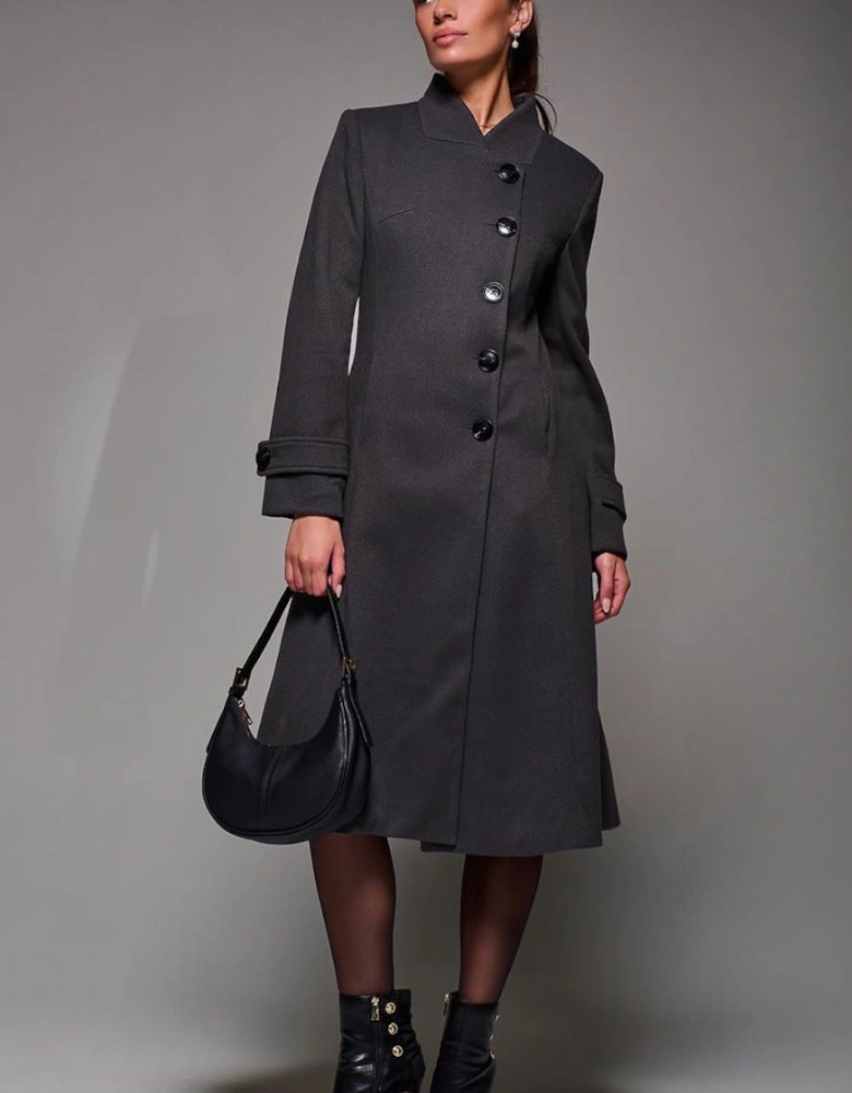 Asymmetric Button Detail Fit & Flare Coat