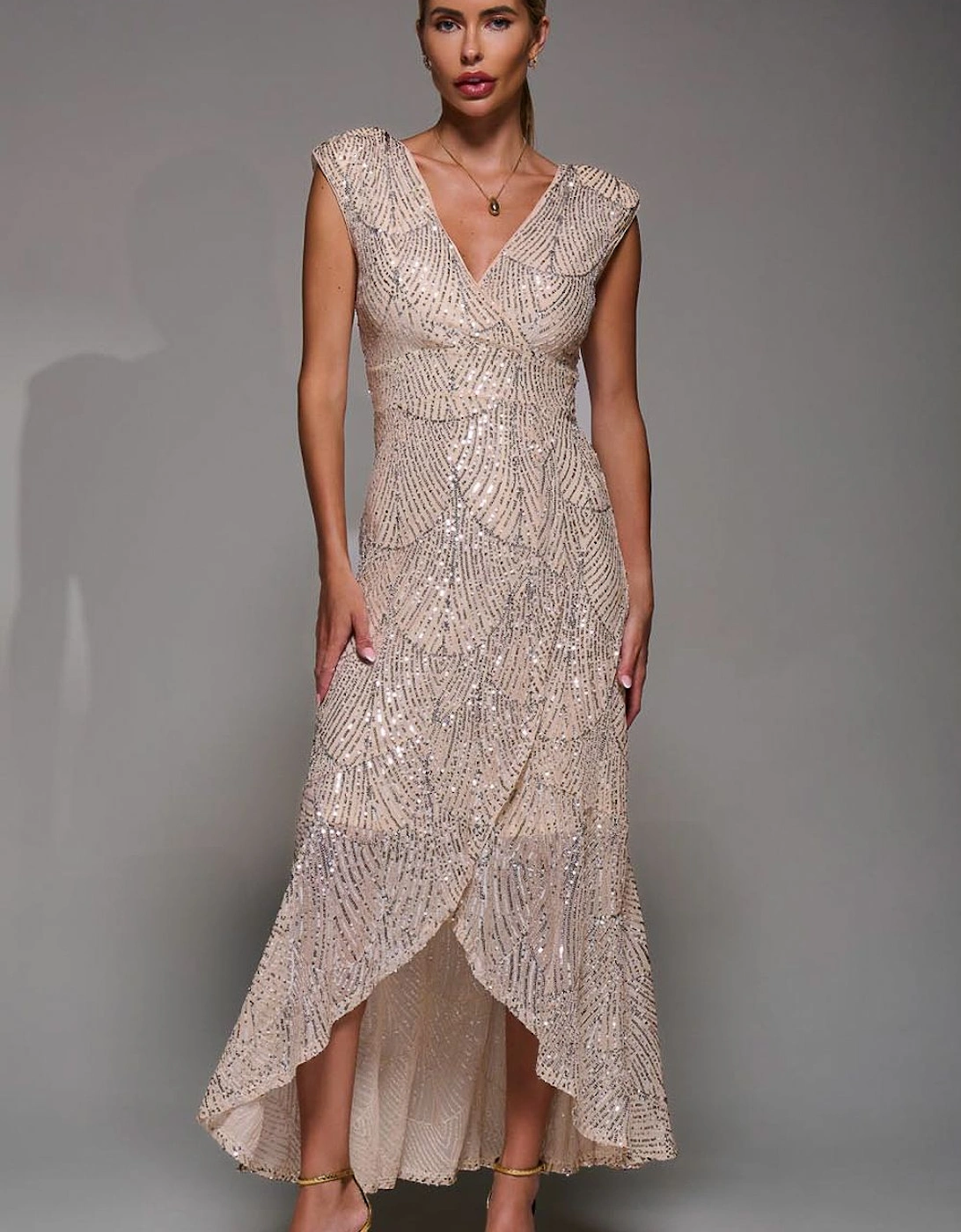 Sequin Asymmetric Ruffle Hem Maxi Dress, 2 of 1