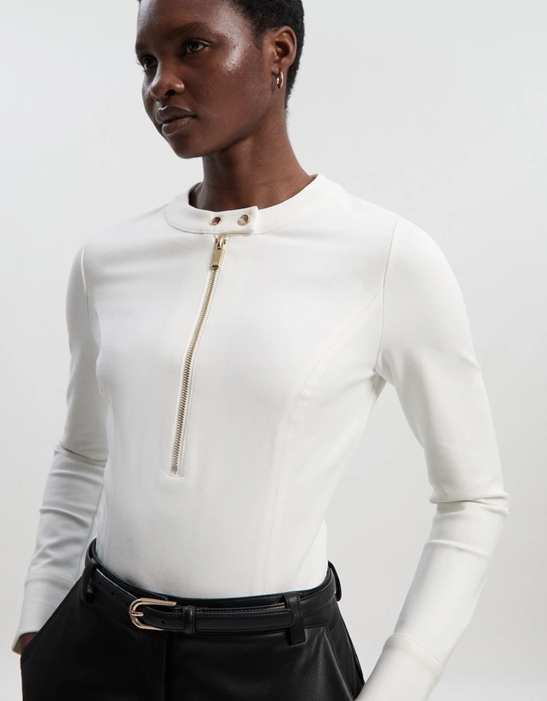 Ponte Zip Trim Detail Long Sleeve Bodysuit