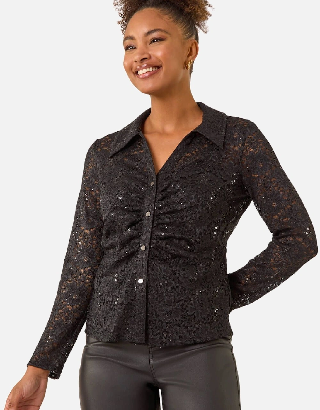 Sequin Lace Collared Blouse, 2 of 1