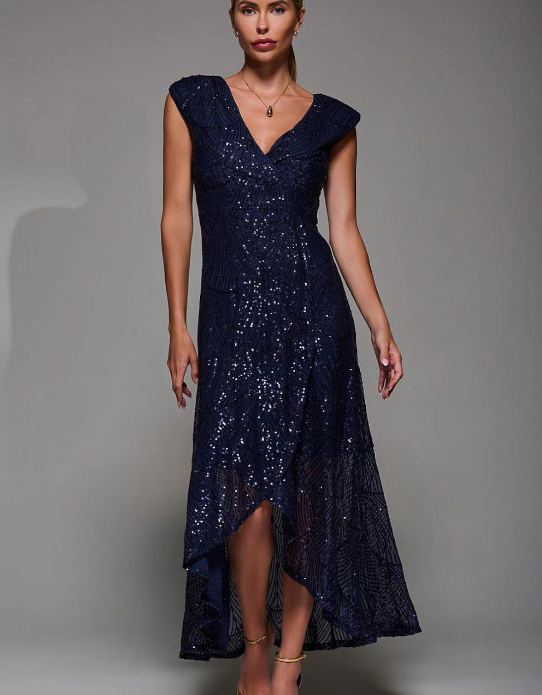 Sequin Asymmetric Ruffle Hem Maxi Dress, 2 of 1