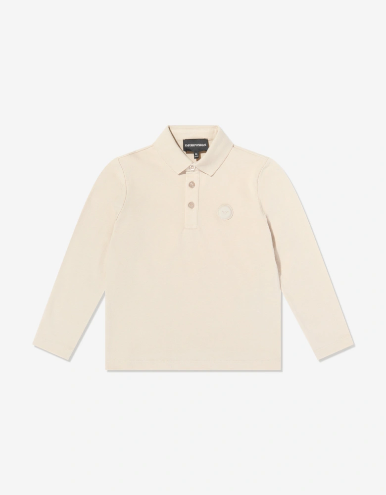 Boys Long Sleeve Logo Polo Shirt in Beige