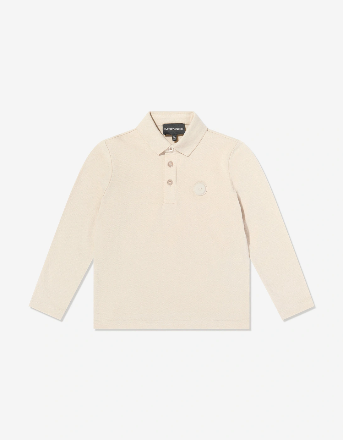 Boy's Emporio Armani Boys Long Sleeve Logo Polo Shirt in Beige - Cream - Size: 10 years