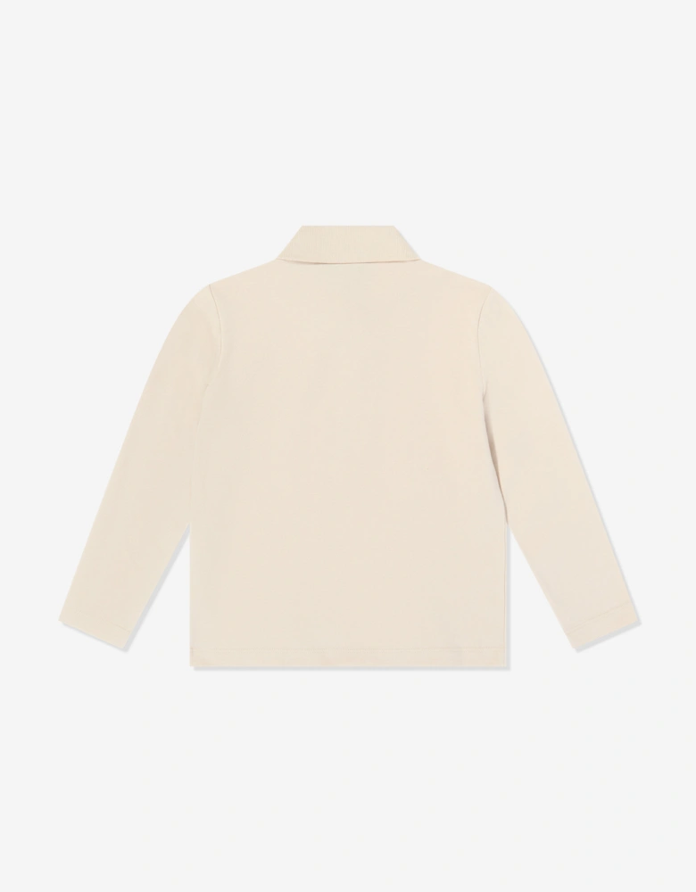 Boys Long Sleeve Logo Polo Shirt in Beige