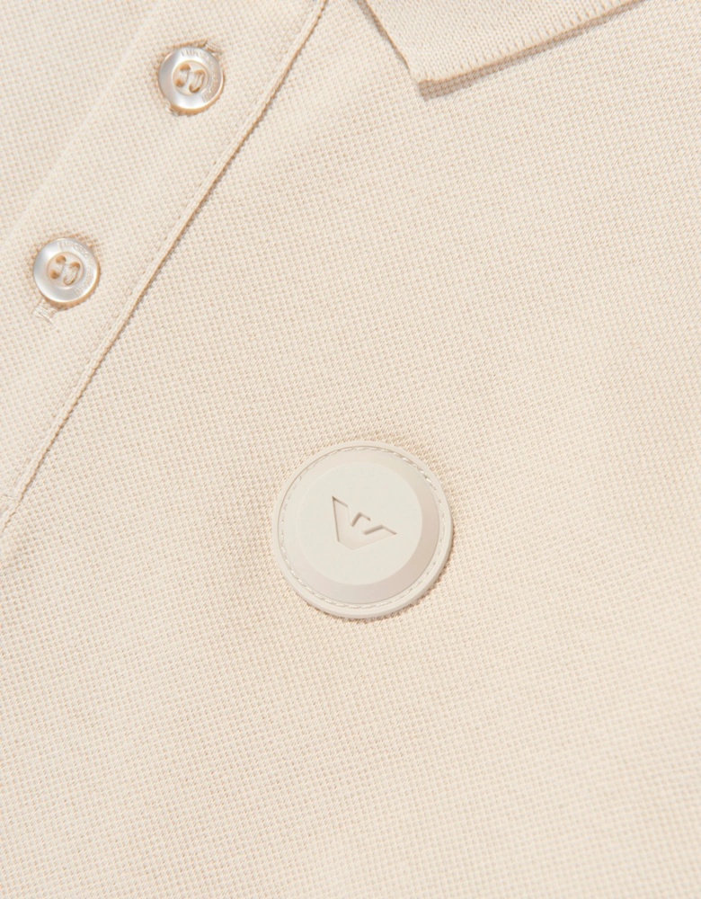 Boys Long Sleeve Logo Polo Shirt in Beige