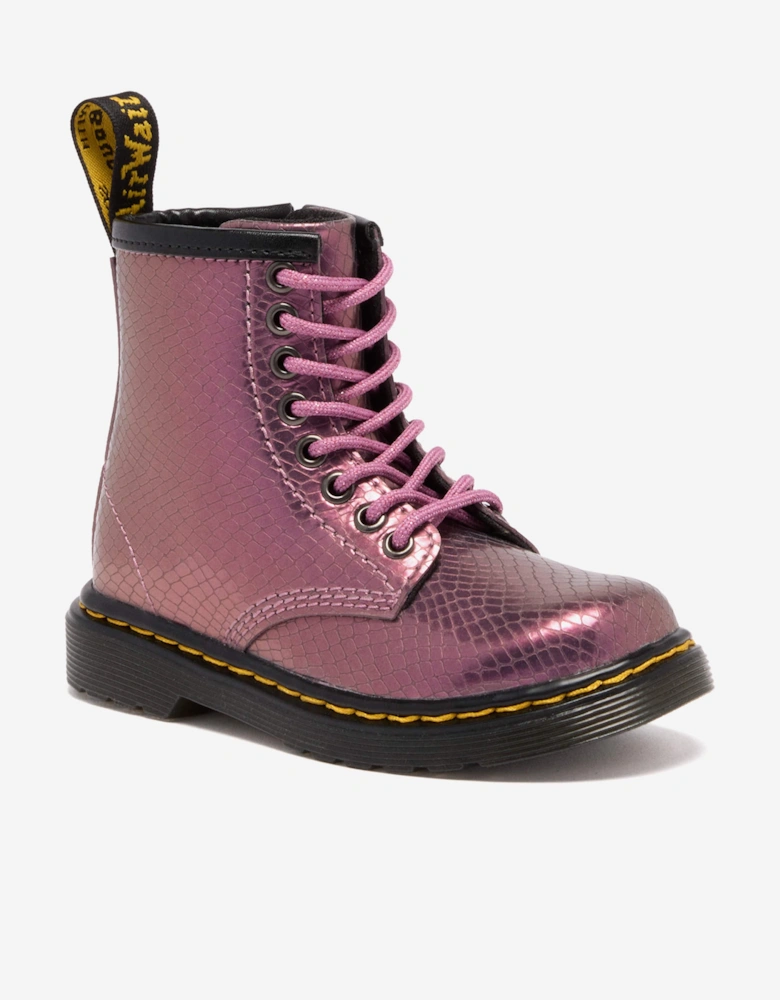 Girls 1460 Reptile Embossed Leather Boots in Purple