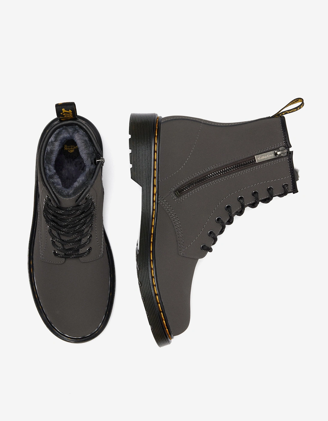 Kids 1460 Serena Faux Fur Lined Leather Boots in Grey