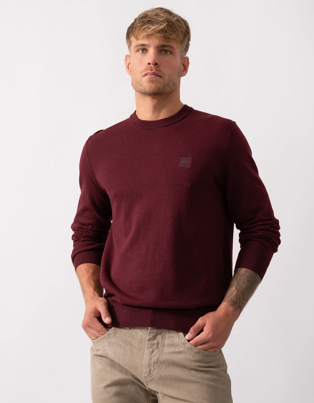 BOSS Orange Kanovano Mens Crew Neck Jumper - Dark Red 604, 5 of 4