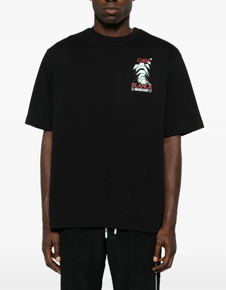 Frosty Mountain Screen Printed Oversized T-Shirt - Black