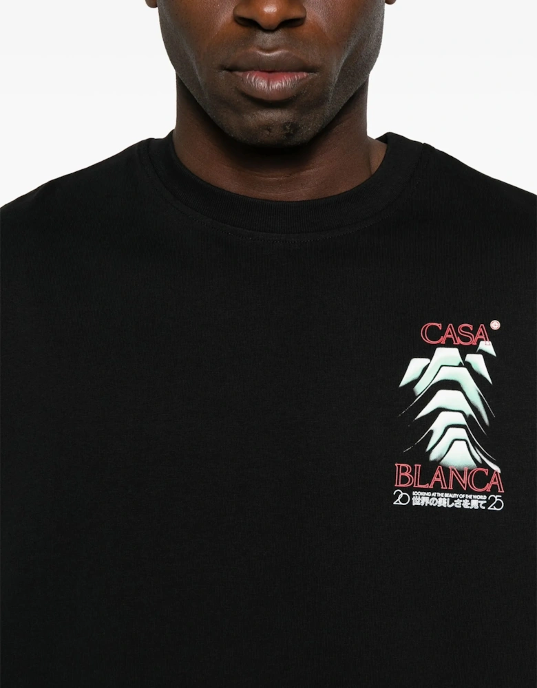 Frosty Mountain Screen Printed Oversized T-Shirt - Black