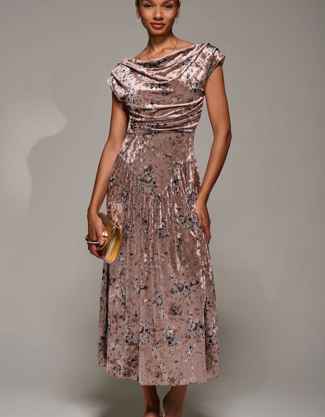 Cowl Neckline Draped Velvet Midaxi Dress, 2 of 1