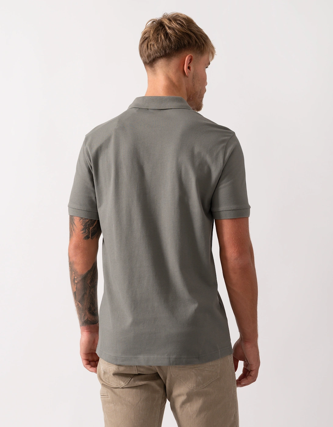 BOSS Orange Passenger Mens Stretch-Cotton Slim-Fit Polo Shirt with Logo Patch - Open Grey 076