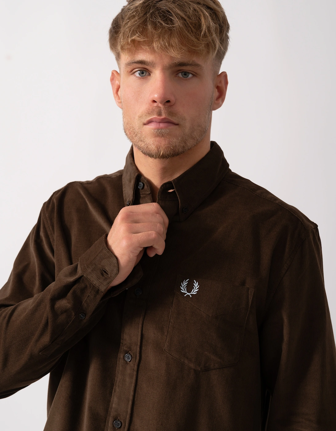 Mens Needle Cord Shirt - Burnt Tobacco Q21