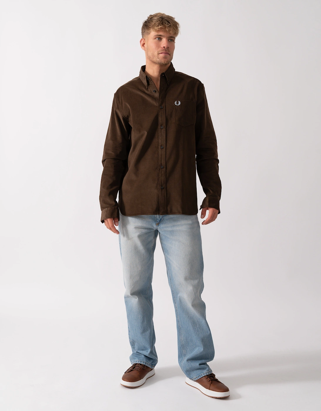 Mens Needle Cord Shirt - Burnt Tobacco Q21