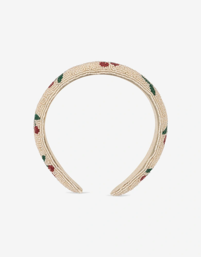 Konges Sløjd Girls Cherry Beaded Headband in Ivory