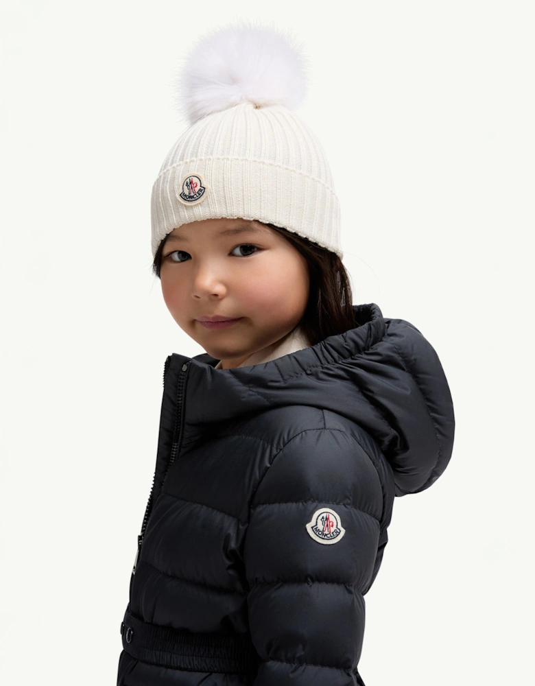 Enfant Girls Knitted Pom Pom Hat in Ivory