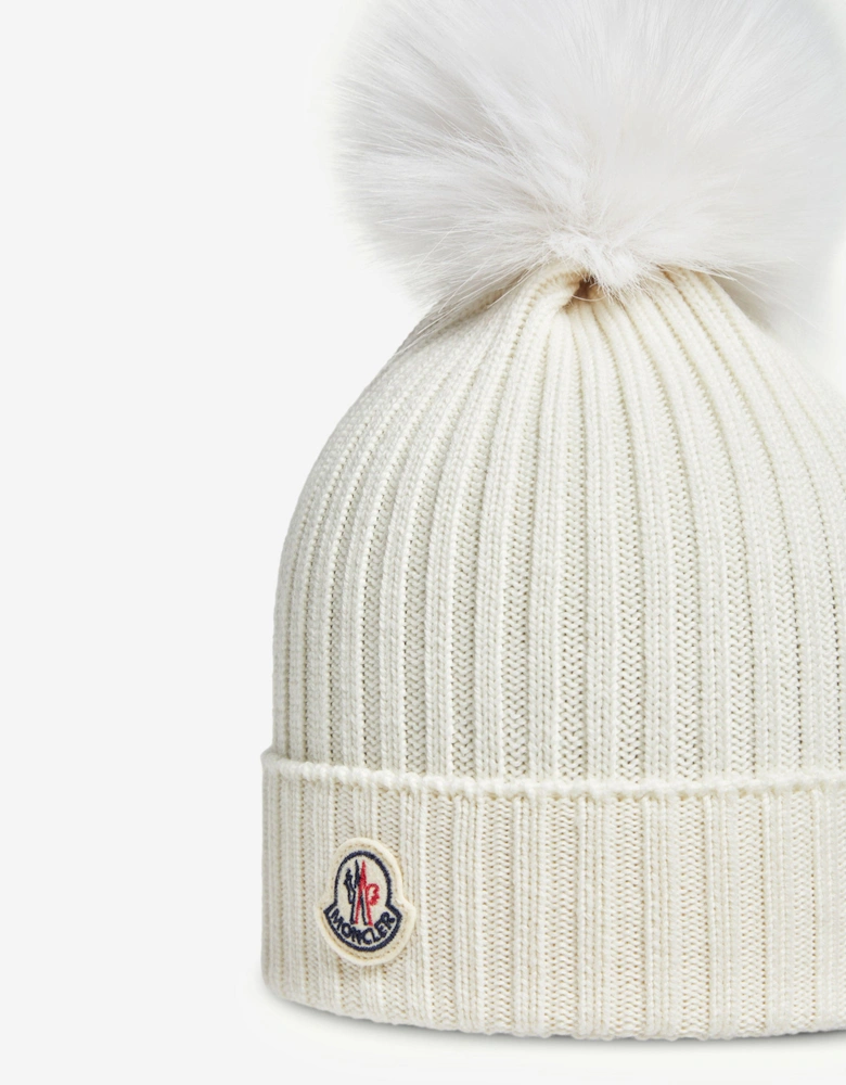 Enfant Girls Knitted Pom Pom Hat in Ivory