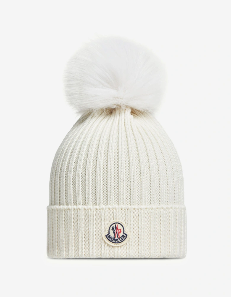 Enfant Girls Knitted Pom Pom Hat in Ivory