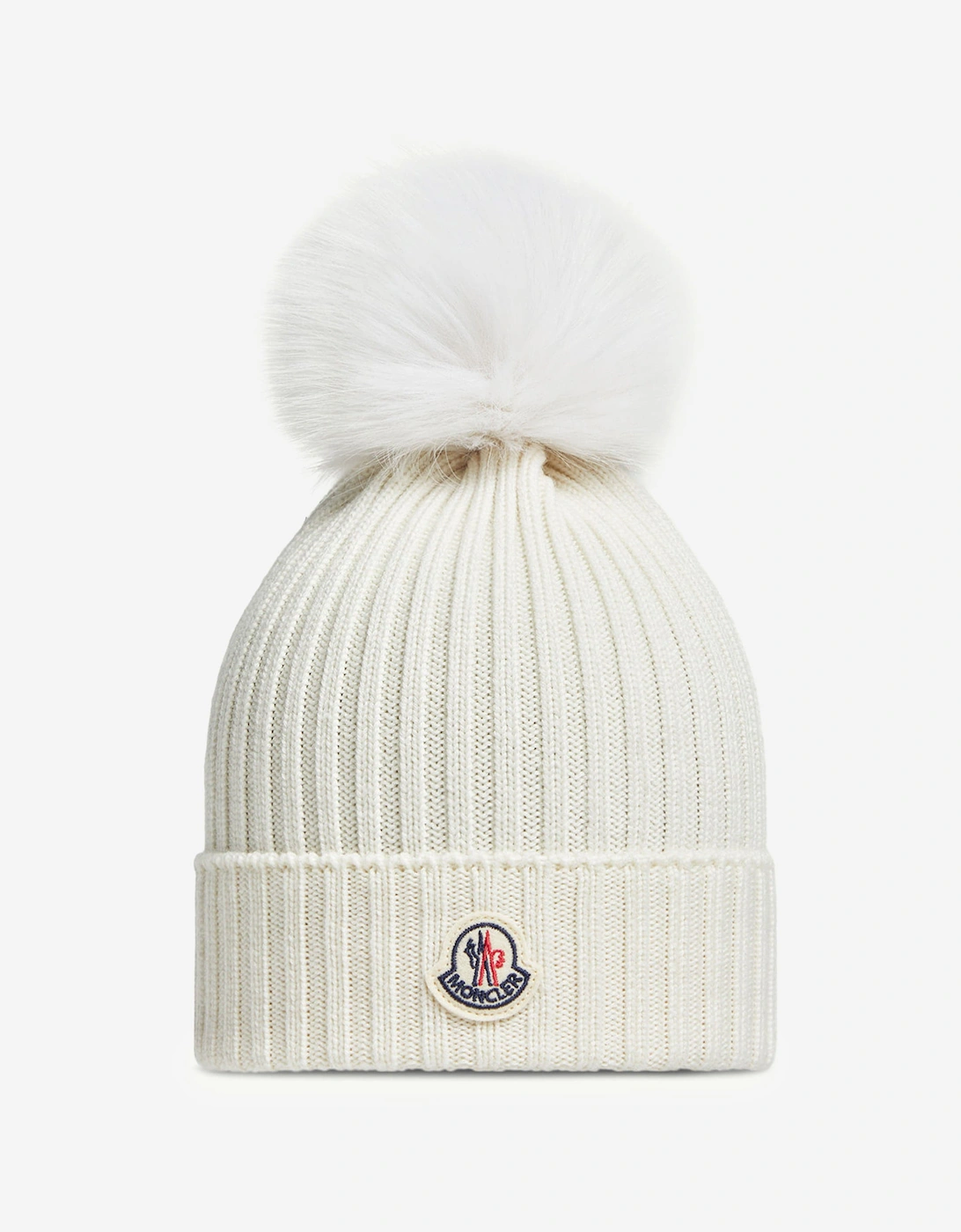 Girl's Moncler Enfant Girls Knitted Pom Pom Hat in Ivory - Cream - Size: M 8 - 10 yrs