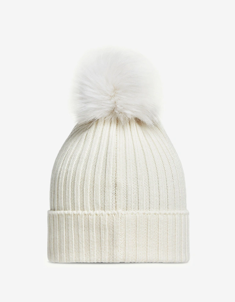 Enfant Girls Knitted Pom Pom Hat in Ivory