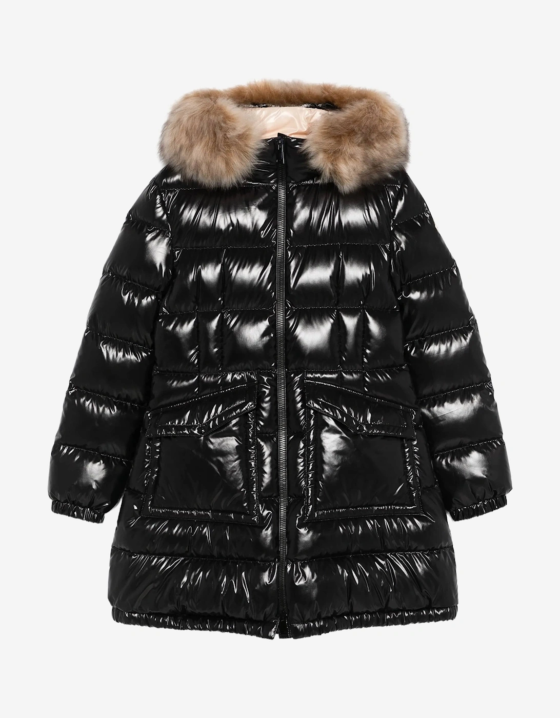 Girl's Moncler Enfant Girls Aruna Down Padded Long Parka Coat in Black - Size: 10 years