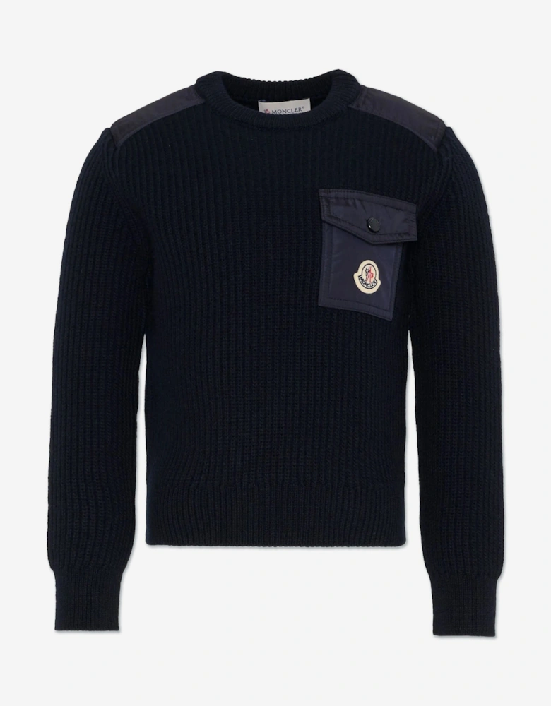 Enfant Boys Wool Logo Pocket Jumper in Navy
